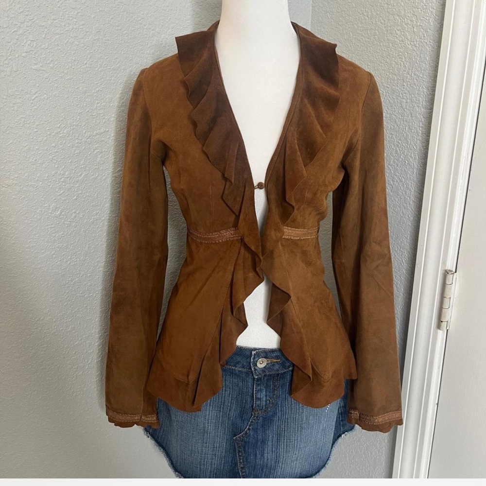 Vintage Express Brown Ruffled Blazer - Picture 2 of 7